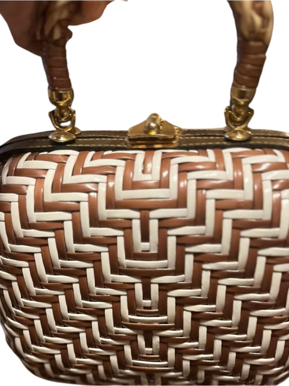 Vintage Lewis Timeless wicker woven piece Top handle made in Hong Kong